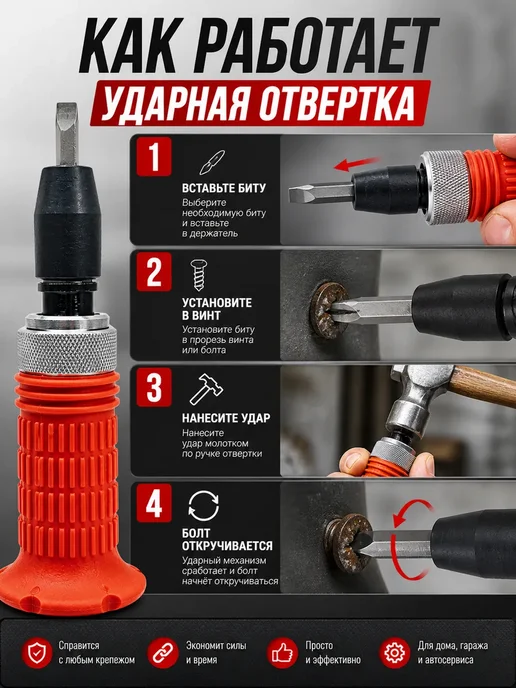 BEAUTYAI Ручной ударный отвертка набор, серый, фото 3