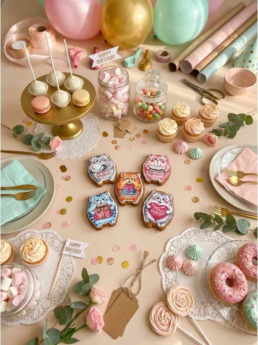 Art sweets Набор имбирных пряников на день рождение Котики 5 шт, 5 шт, фото 2