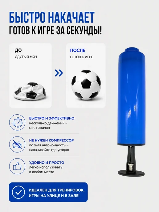 БЖ202 Ручной насос для мячей спортивный, синий, фото 2
