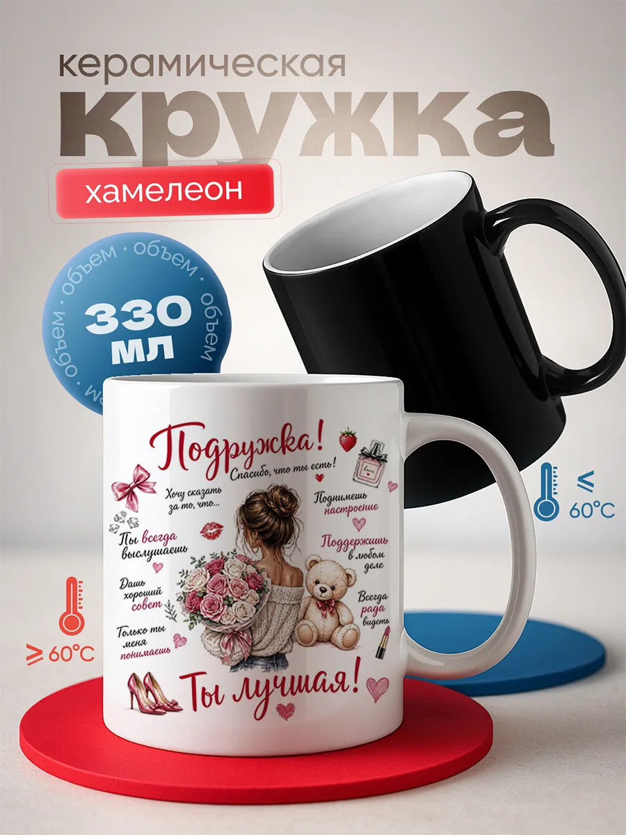 Кружка хамелеон с приколом подруге подарок