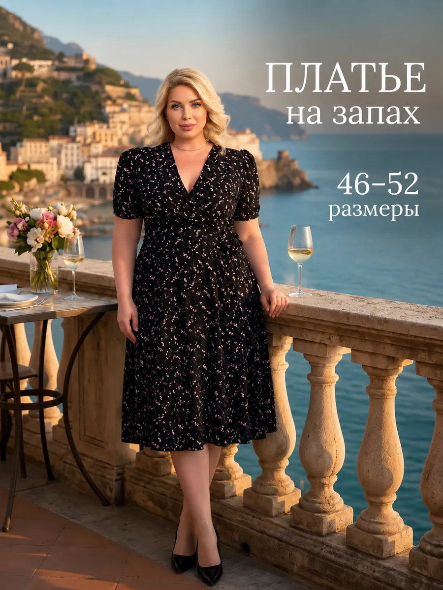Платье летнее на запах цветочный принт
