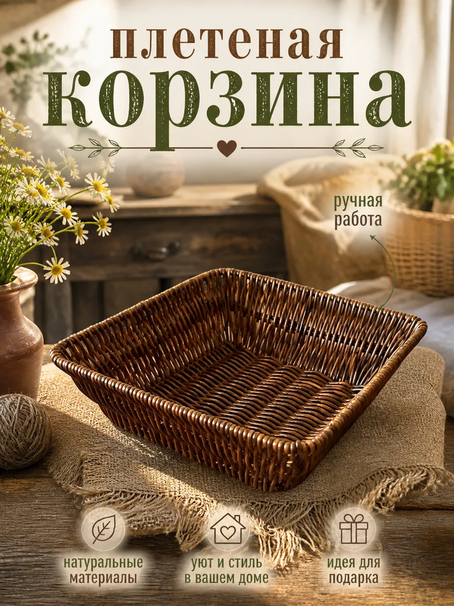 Корзинка плетеная квадратная 21 см
