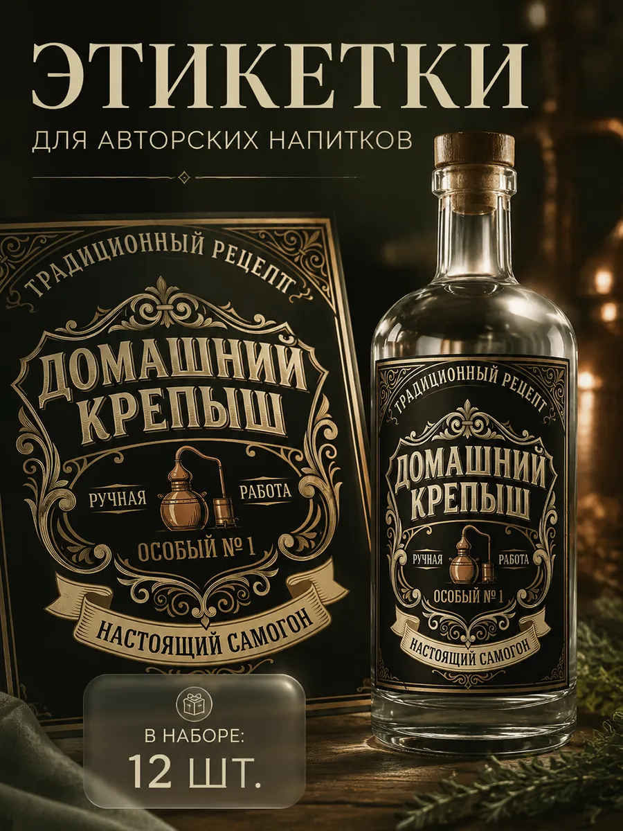 Этикетка самоклеящаяся на бутылку 75х105 мм Домашний крепыш
