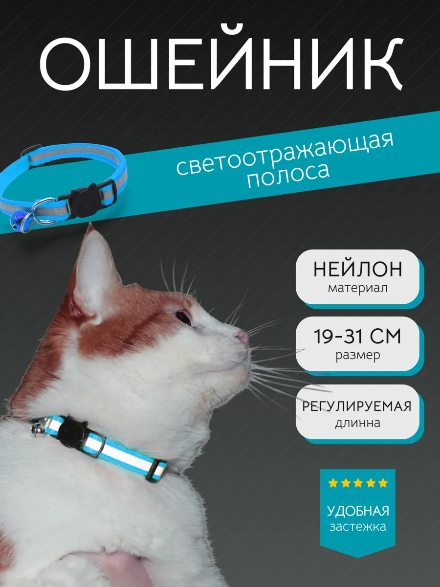 Ошейник для кошек и мелких собак светоотражающий