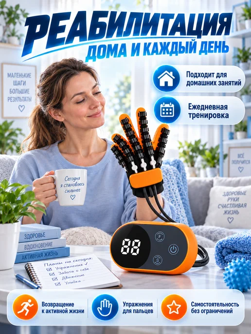 Реабилитационная перчатка тренажер размер XL правой рука, оранжевый, фото 2