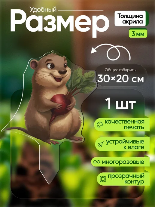 WoW! Эффект! Топпер табличка Ондатра с свёклой 1 штука, белый, фото 2