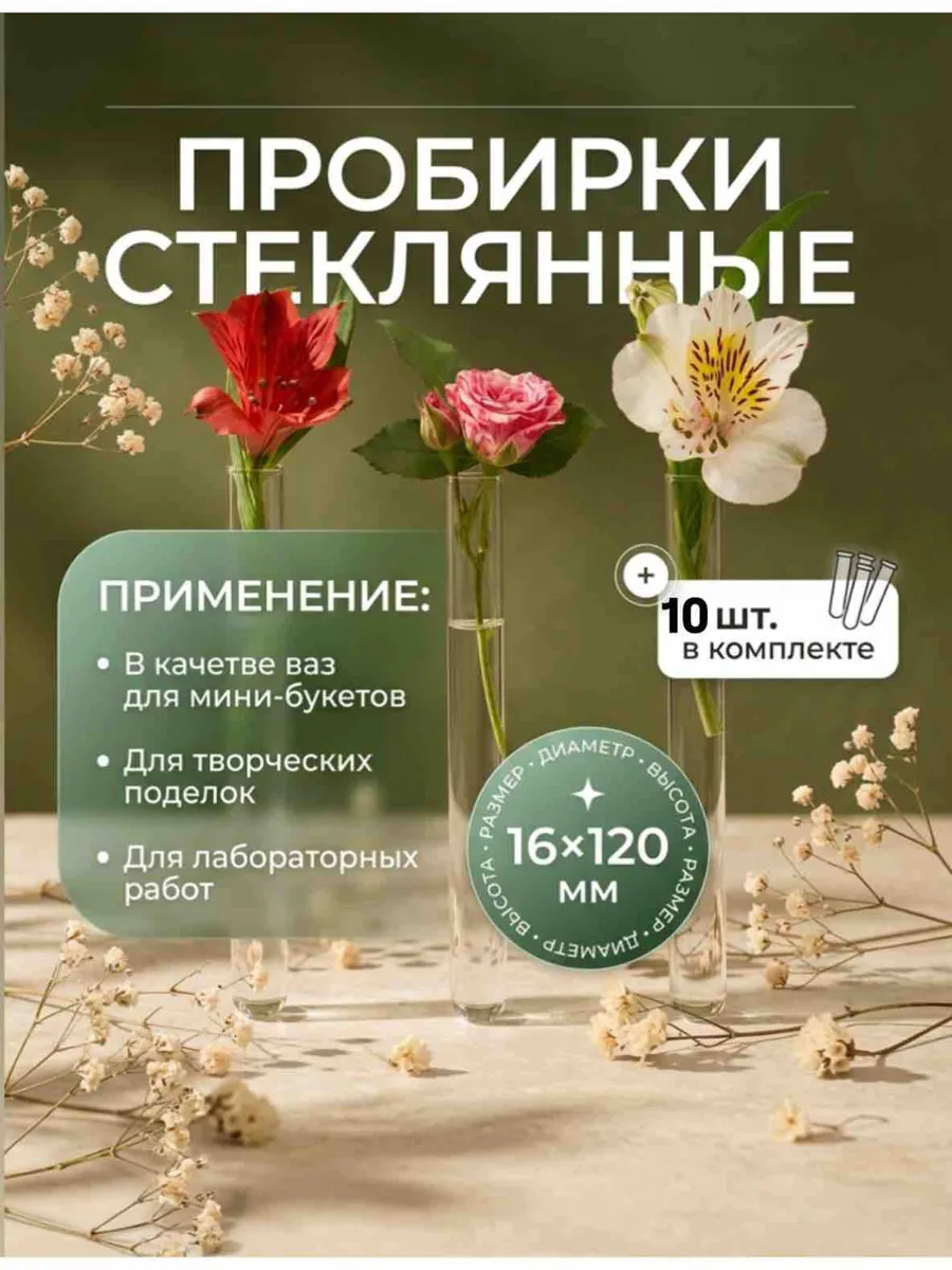 Колба стеклянная для лабораторных и поделок 120х16 10шт