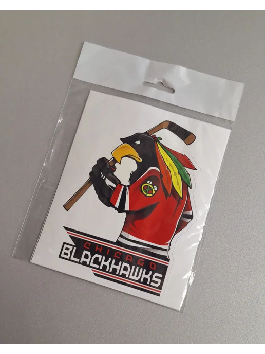 Наклейка с символикой ХК "Chicago Black Hawks" Mascot, черный