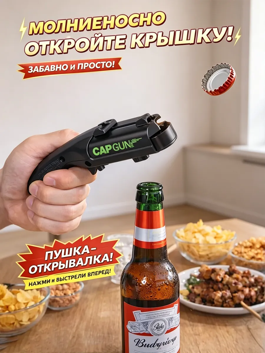 Пистолет-открывалка для пива CAP GUN, черное