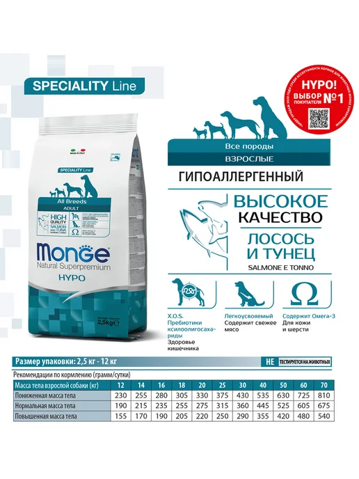 Сухой корм MONGE Hypo для собак, гипоаллергенный, лосось, 2,5 кг, фото 3