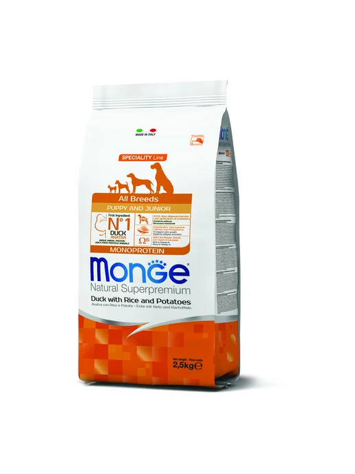 Сухой корм MONGE Monoprotein для собак, щенки, утка, 2,5 кг, фото 2