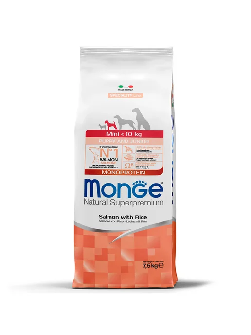 Сухой корм MONGE Monoprotein для собак, мелкие, щенки, лосось, 7,5 кг, фото 2