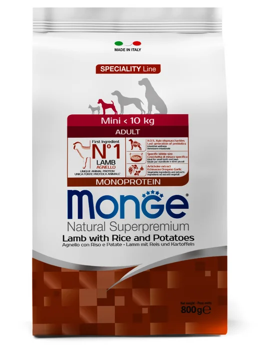 Сухой корм MONGE Monoprotein для собак, мелкие, ягненок, 0,8 кг, фото 2
