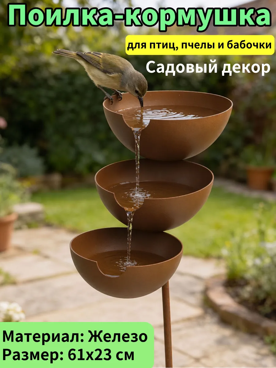 3-Слойный Поилка для птиц Садовая фигурка из металла