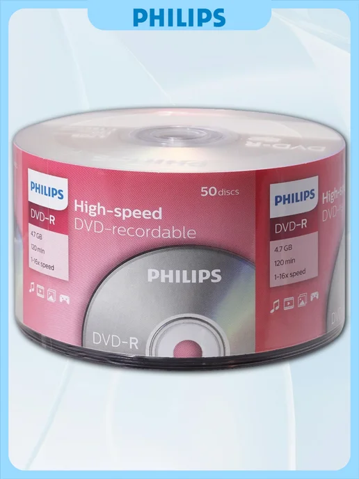PHILIPS Диски DVD-R 4.7 Gb, 16x, Cake Box (50) DM4S6B50F 97, 4,7 ГБ, фото 2