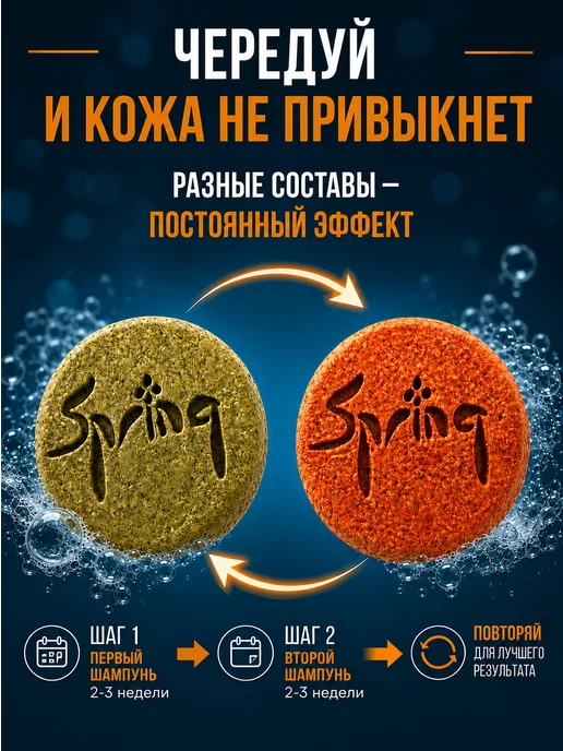 Spring. Твердый шампунь для жирных волос для роста и от выпадения, 2 шт, фото 5