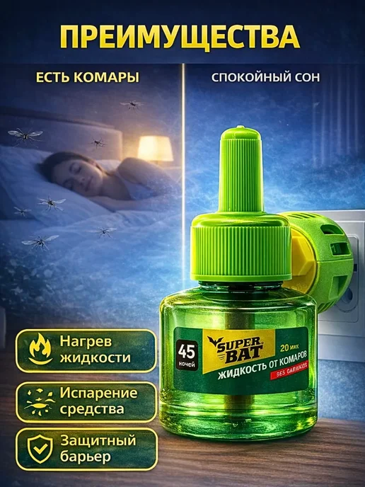 Шик+ Фумигатор от комаров с жидкостью в розетку без запаха, зеленый, фото 2