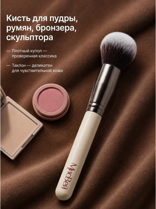 МисВей Кисть для пудры и бронзера, белый