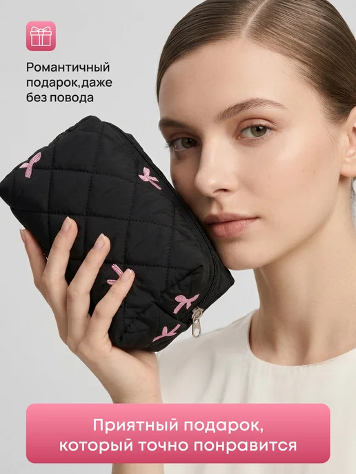 Eventum Косметичка женская маленькая в сумку для косметики на молнии, черный, фото 6
