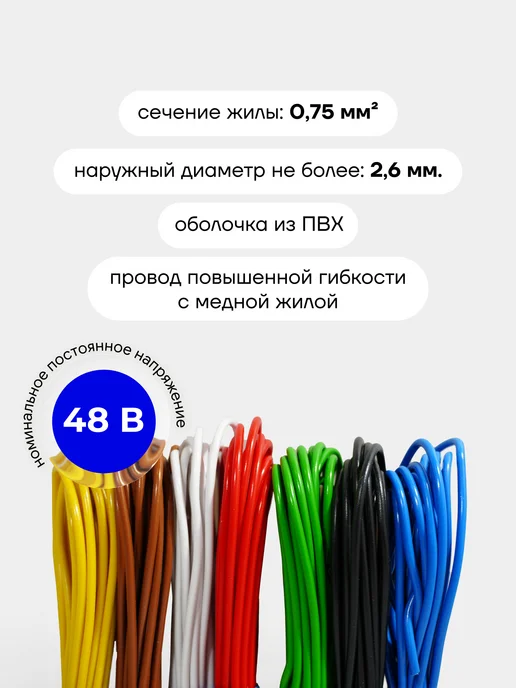 Seppra Автомобильные провода ПГВА 0.75 кв.мм 7 цветов по 3 метра, 7 цв., 5 м, фото 4