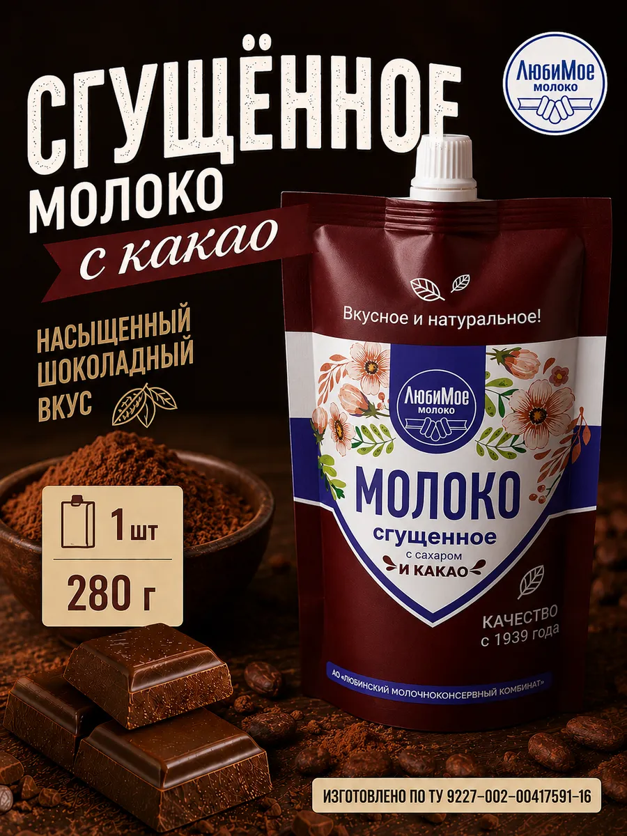 Молоко сгущенное с сахаром и какао 280гр / 1шт