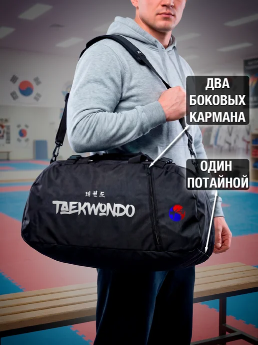 Fighter style Сумка-рюкзак спортивная для тхэквондо Taekwondo WTF, черный, фото 3