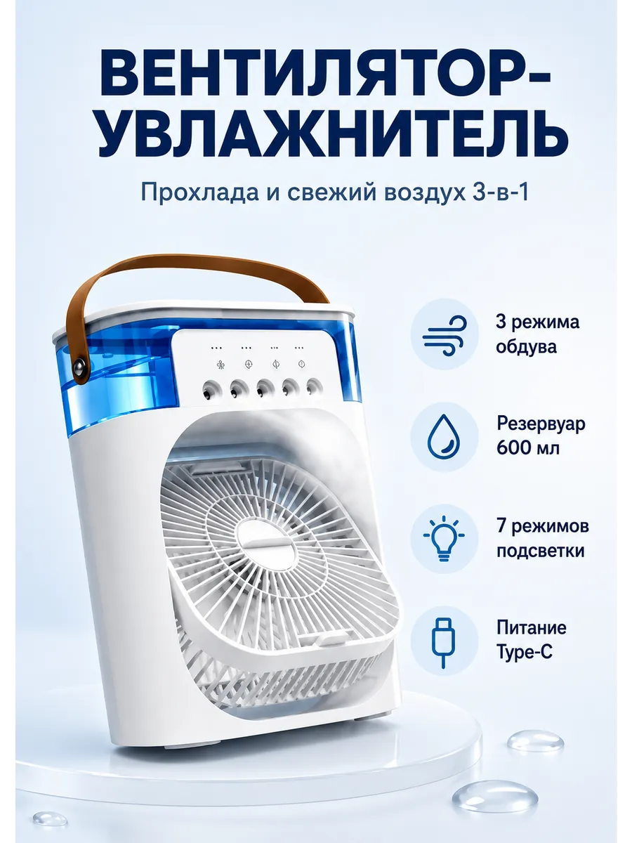 Вентилятор настольный мини с увлажнителем портативный type c