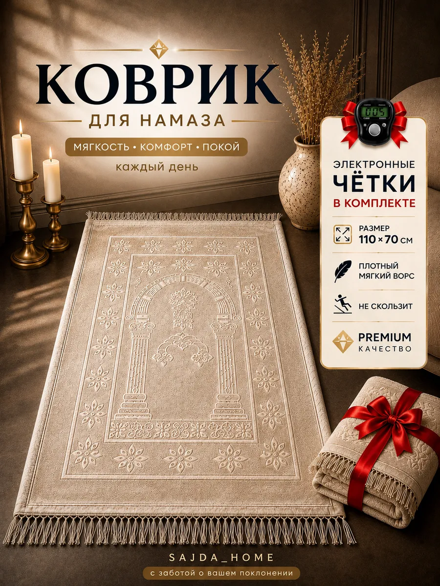 Коврик для намаза молитвенник мягкий подарочный