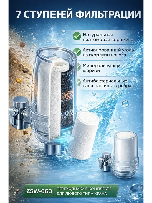 Мария 1 Фильтр на кран проточный для воды, белый, фото 3