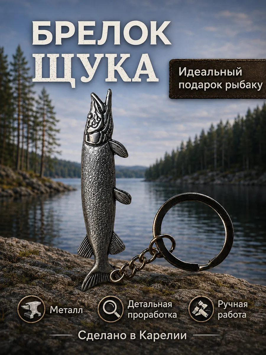 Брелок для ключей Щука металлический