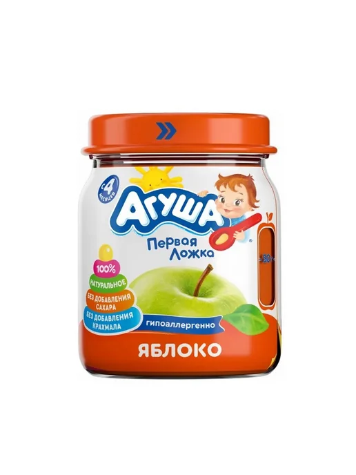 Агуша. Пюре фруктовое детское Яблоко с 4 месяцев, 100 г, 4 шт, 100 г, 4 шт, фото 2