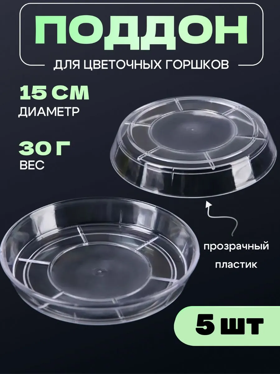 Поддон для цветов 15x15x2 см, прозрачный пластик