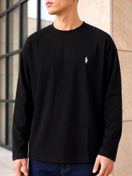 CHOP&CHOP Лонгслив оверсайз с вышивкой polo pinterest y2k, черный, фото 5