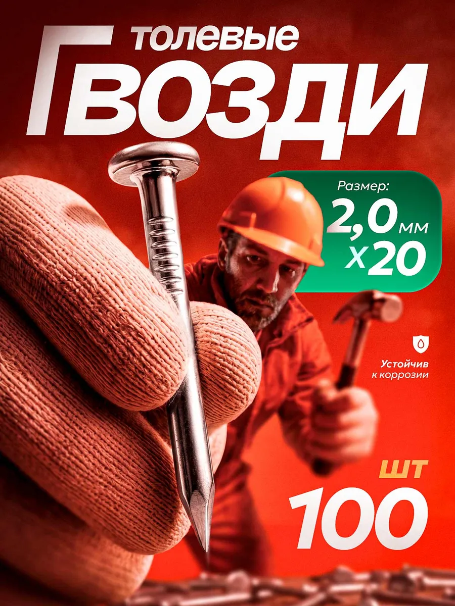 Гвозди строительные толевые оцинкованные 2x20 мм (100 шт)