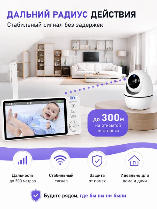 HISMAHO Беспроводная видеоняня с камерой и монитором, белый, фото 7