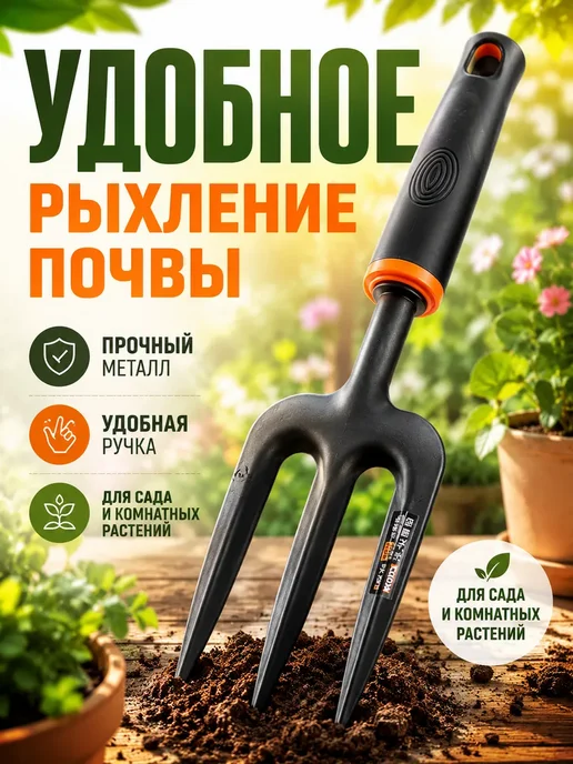 Мо и ника 5 Рыхлитель садовый для почвы вилка, черный, фото 3