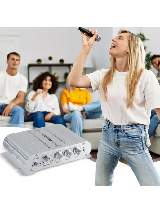 Музыкальный усилитель 2.1 20Wx2+40W для дома, серебро, 40 Вт, фото 6