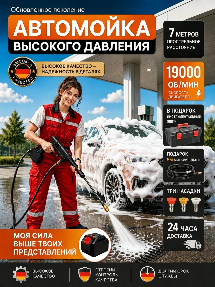 Мойка высокого давления аккумуляторная для машины