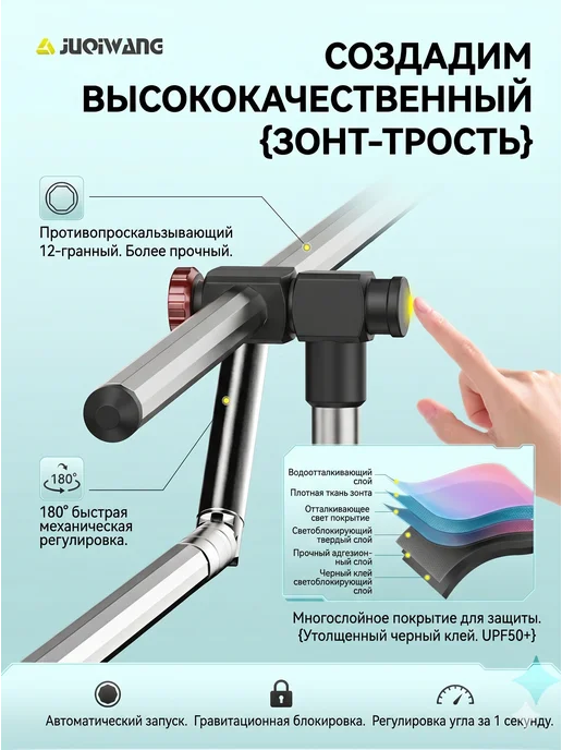Зонт пляжный большой Оксфорд с наклоном UPF50+ для отдыха, черный, фото 4