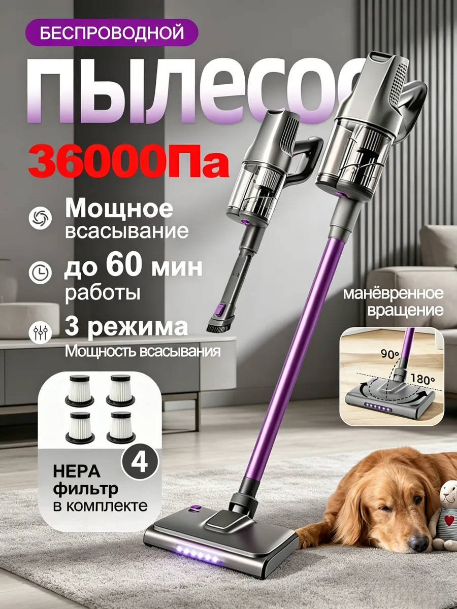 Пылесос вертикальный беспроводной мощный для дома