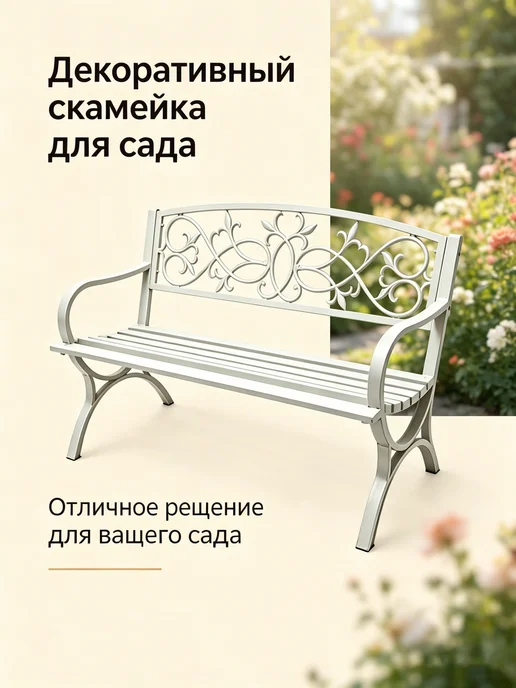 Скамейка садовая металлическая со спинкой 127*62*85CM, 127x62, фото 5