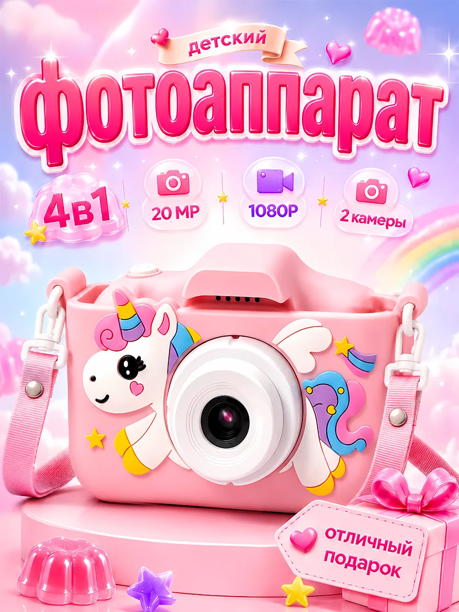 Фотоаппарат детский с играми и селфи, подарок