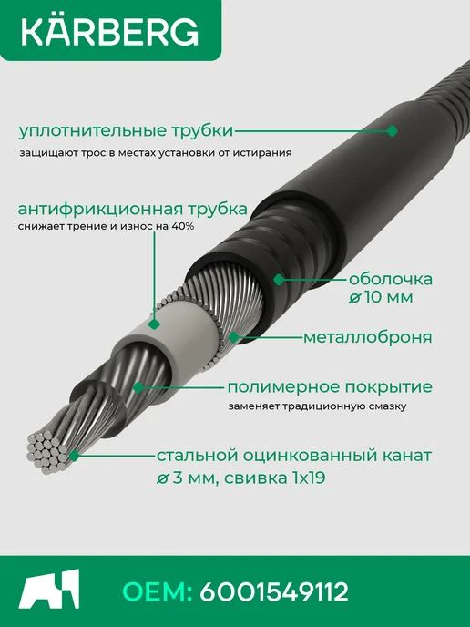 KARBERG Комплект тросов ручника для Лада Ларгус, 2 шт, фото 3