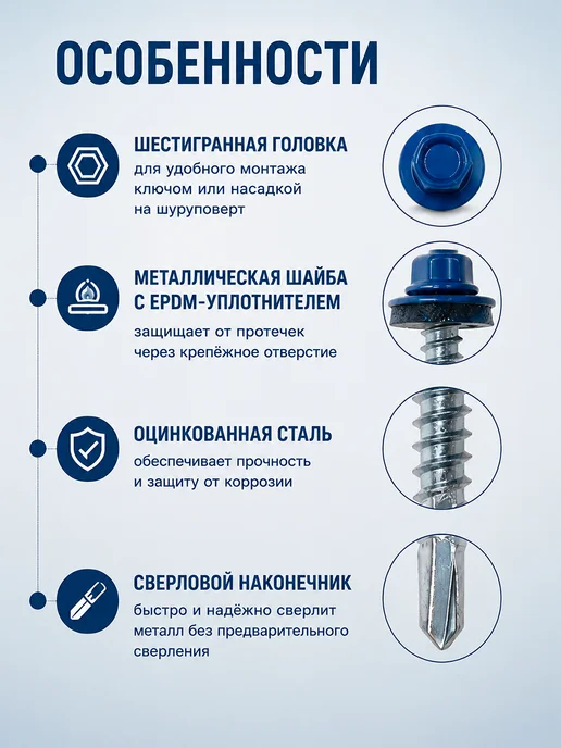 Саморезы кровельные 5,5х25 мм оцинкованные 50 шт, 5.5x25 мм, 50 шт, фото 3
