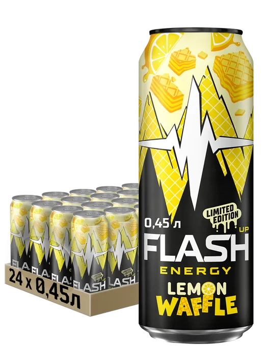 Flash Up Энергетик Флеш Ап Лимонная вафля напиток 24 шт х 0,45 л, 24 шт, 0,45 л, фото 5