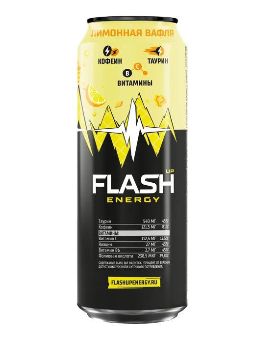 Flash Up Энергетик Флеш Ап Лимонная вафля напиток 24 шт х 0,45 л, 24 шт, 0,45 л, фото 7
