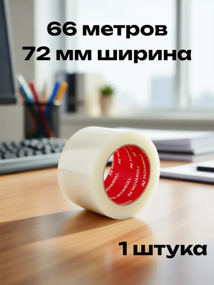Скотч прозрачный широкий 66 метров 72 мм 1 штука