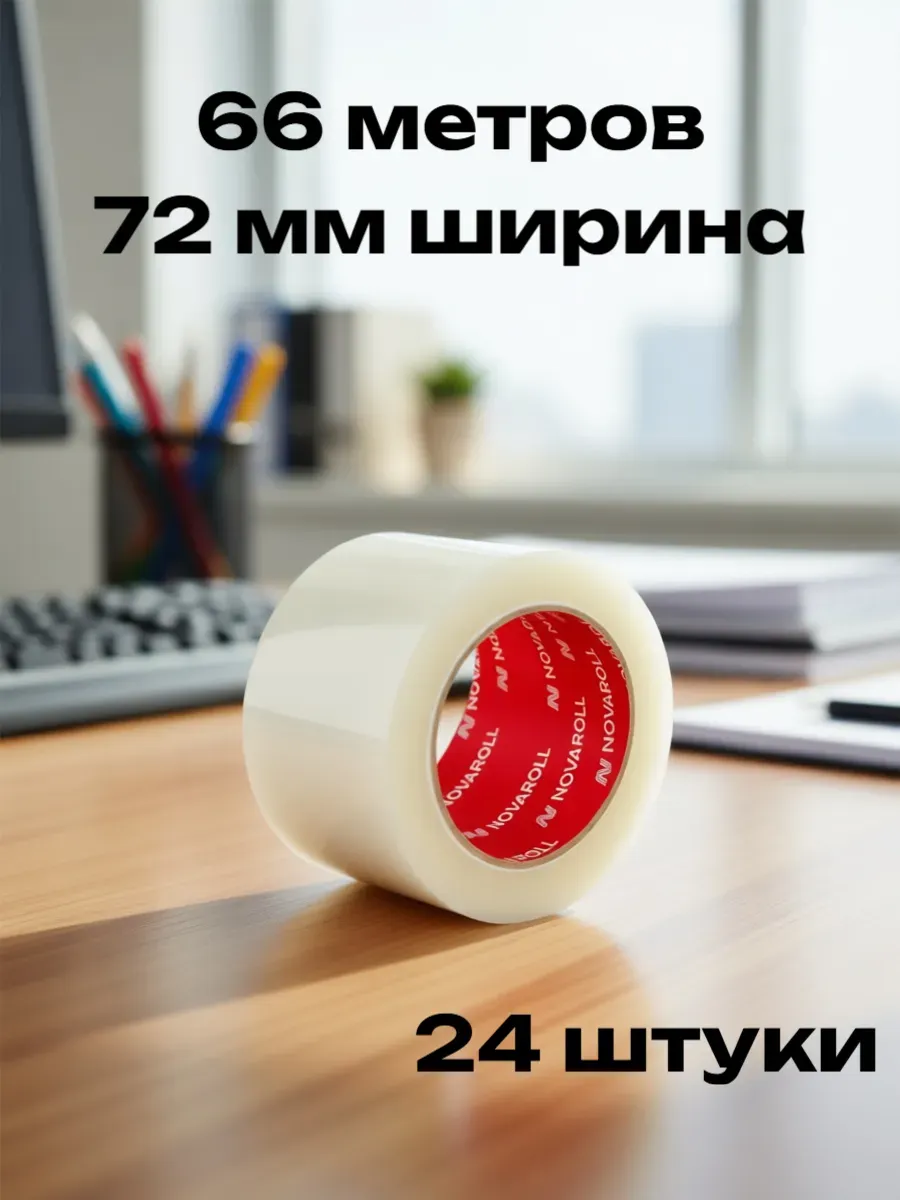 Скотч прозрачный широкий 66 метров 72 мм 24 штуки