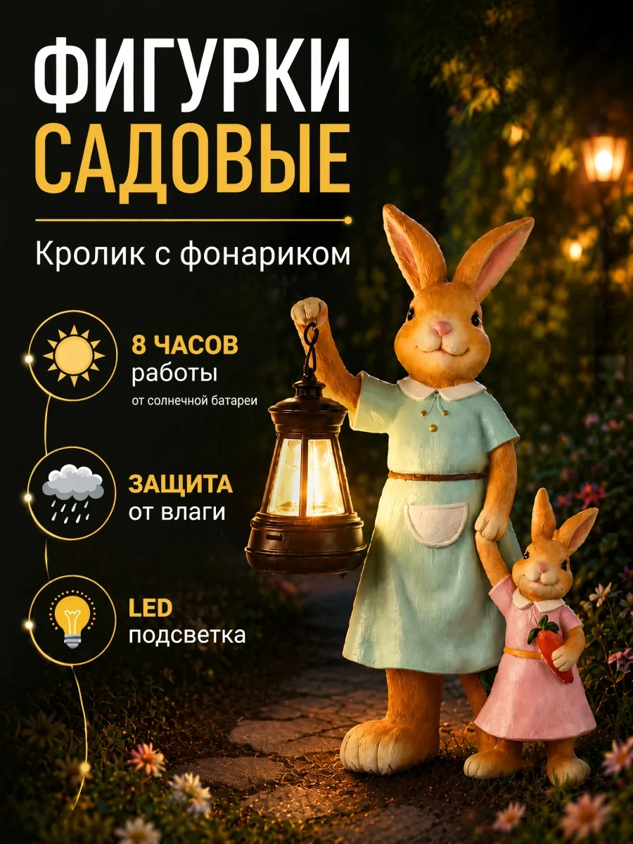 Садовая фигурка зайцы для дачи и огорода
