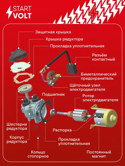 STARTVOLT Мотор стеклоочистителя моторедуктор, вариант, фото 4